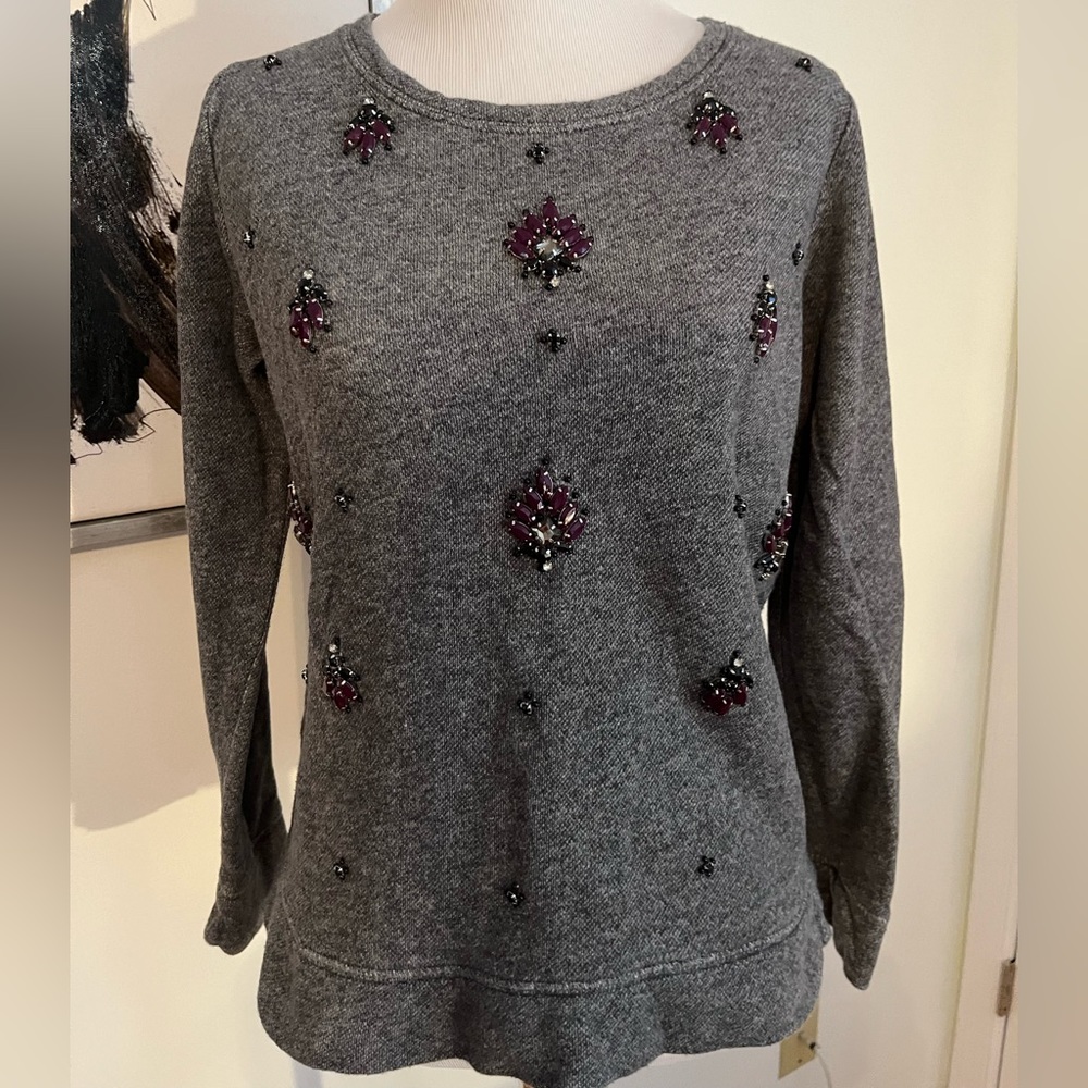 Loft Gray Beaded Front Sweatshirt/Sweater Size SP
